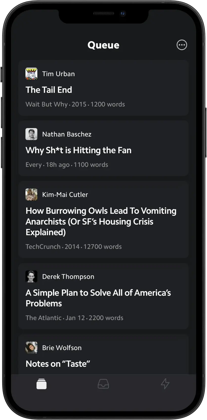 Dark version screenshot of the Matter app