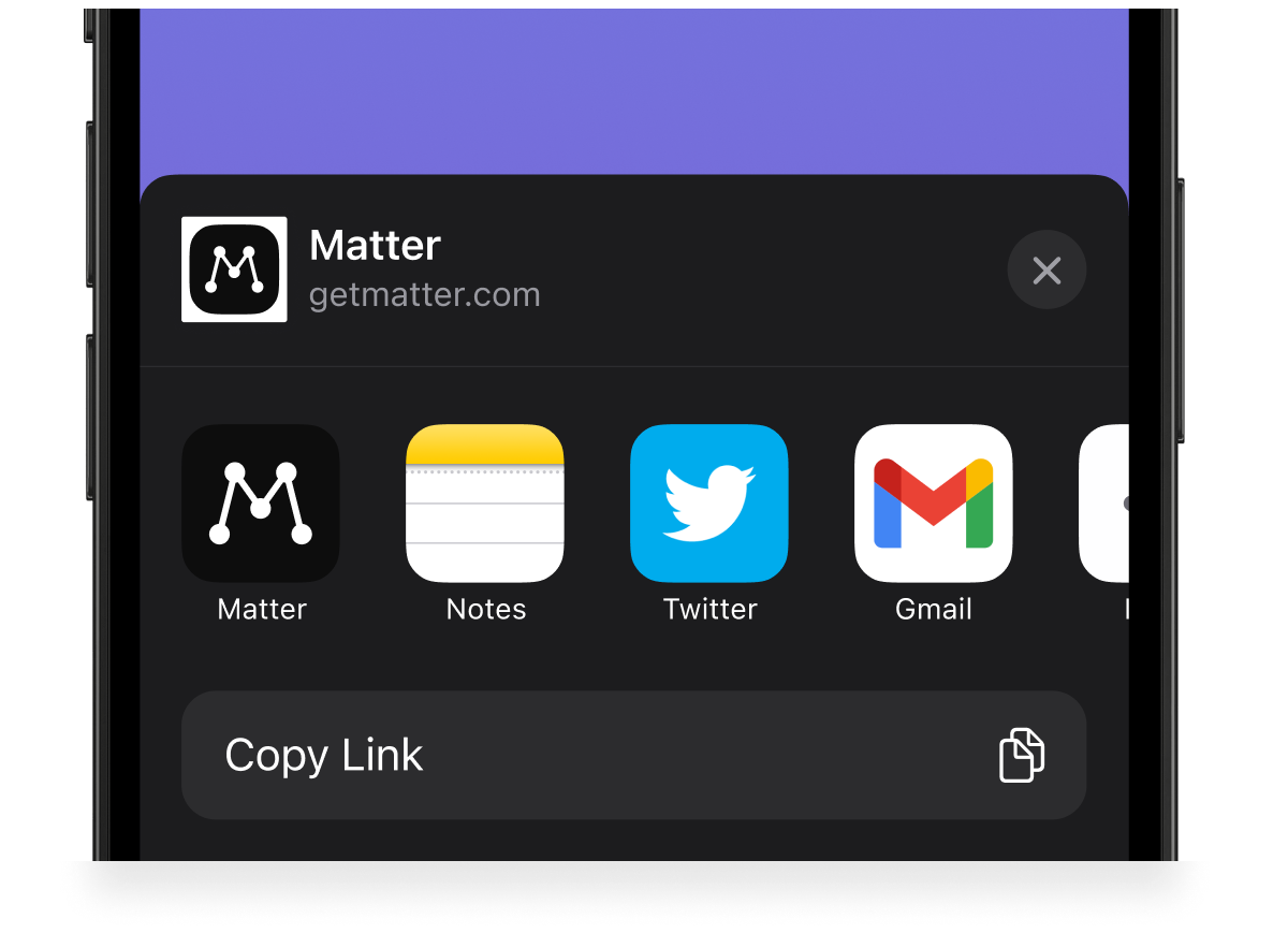 Matter app at the top of the iOS share sheet